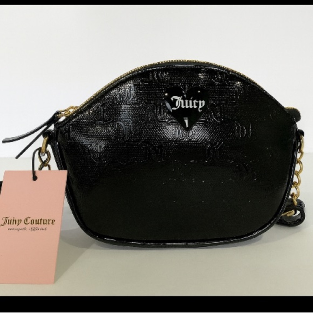 Juicy Couture Black Patent Crossbody Bag with Gold Chain Strap
